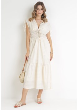 Beżowa Rozkloszowana Sukienka z Falbaną Atina ze sklepu Born2be Odzież w kategorii Sukienki - zdjęcie 154193605
