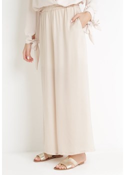 Jasnobeżowe Szerokie Spodnie z Gumką w Pasie Agate ze sklepu Born2be Odzież w kategorii Spodnie damskie - zdjęcie 154198906