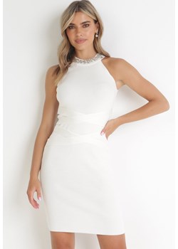 Biała Sukienka Dopasowana z Cyrkoniami Eirelona ze sklepu Born2be Odzież w kategorii Sukienki - zdjęcie 154292769