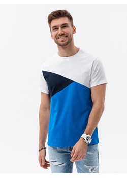 Trójkolorowy t-shirt męski - niebieski V4 S1640 ze sklepu ombre w kategorii T-shirty męskie - zdjęcie 154297455