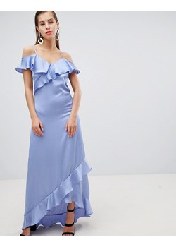 Y.A.S Niebieska satynowa suknia maxi falbanki (L) ze sklepu SUPELO w kategorii Sukienki - zdjęcie 154306247