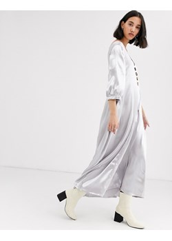 NATIVE YOUTH Srebrna satynowa sukienka guziki (L) ze sklepu SUPELO w kategorii Sukienki - zdjęcie 154306409