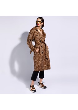 Damski płaszcz dwurzędowy w zwierzęce wzory beżowo-brązowy ze sklepu WITTCHEN w kategorii Płaszcze damskie - zdjęcie 154308399