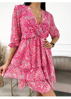 Różowa Sukienka w Kwiatki z Falbankami ze sklepu ModnaKiecka.pl w kategorii Sukienki - zdjęcie 154312778