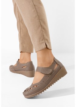 Khaki baleriny na koturnie Cassina ze sklepu Zapatos w kategorii Balerinki - zdjęcie 154320875