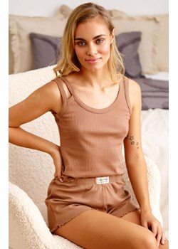 Doctor Nap brązowa piżama z prążkowanej bawełny PM.5138.WOOD, Kolor brązowy, Rozmiar S, Doctor Nap ze sklepu Intymna w kategorii Piżamy damskie - zdjęcie 154356818