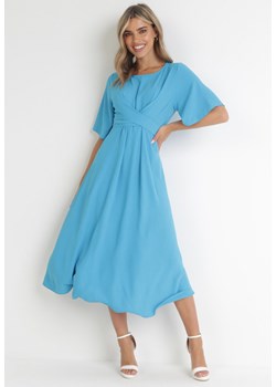 Niebieska Sukienka Maxi z Ozdobnym Wiązaniem i Gumką w Talii Myrcella ze sklepu Born2be Odzież w kategorii Sukienki - zdjęcie 154366115
