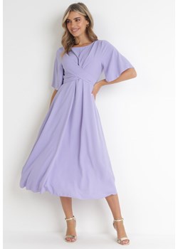 Fioletowa Sukienka Maxi z Ozdobnym Wiązaniem i Gumką w Talii Myrcella ze sklepu Born2be Odzież w kategorii Sukienki - zdjęcie 154366125