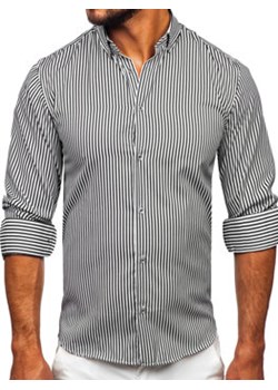 Czarna koszula męska w paski z długim rękawem Bolf 22731 ze sklepu Denley w kategorii Koszule męskie - zdjęcie 154373906