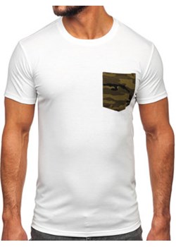 Biało-zielony t-shirt męski z kieszonką z nadrukiem moro Denley 8T85 ze sklepu Denley w kategorii T-shirty męskie - zdjęcie 154373909