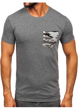 Grafitowy t-shirt męski z kieszonką z nadrukiem moro  Denley 8T85 ze sklepu Denley w kategorii T-shirty męskie - zdjęcie 154373915