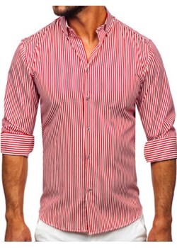 Czerwona koszula męska w paski z długim rękawem Bolf 22731 ze sklepu Denley w kategorii Koszule męskie - zdjęcie 154373917