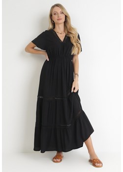 Czarna Sukienka Maxi z Gumką w Pasie i Koronkowymi Wstawkami Anandia ze sklepu Born2be Odzież w kategorii Sukienki - zdjęcie 154384725