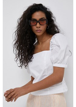 Dkny bluzka bawełniana damska kolor biały gładka ze sklepu ANSWEAR.com w kategorii Bluzki damskie - zdjęcie 154389165