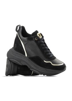Sneakersy, buty sportowe damskie na ukrytym koturnie - CARINII B9061, czarne ze sklepu ulubioneobuwie w kategorii Buty sportowe damskie - zdjęcie 154399178