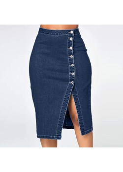 Jeansowa Spódnica Z Asymetrycznym Rozcięciem ze sklepu ParinePL w kategorii Spódnice - zdjęcie 154400035