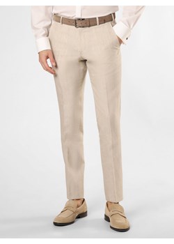 Atelier Torino Męskie spodnie od garnituru modułowego z dodatkiem lnu Mężczyźni Slim Fit len piaskowy wypukły wzór tkaniny ze sklepu vangraaf w kategorii Spodnie męskie - zdjęcie 154403188