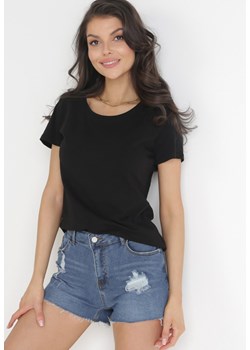 Czarny Gładki T-shirt z Bawełny z Krótkim Rękawem Charise ze sklepu Born2be Odzież w kategorii Bluzki damskie - zdjęcie 154418537