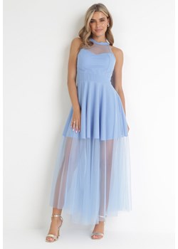 Niebieska Tiulowa Sukienka Maxi bez Rękawów z Rozkloszowanym Dołem Aderissa ze sklepu Born2be Odzież w kategorii Sukienki - zdjęcie 154459829