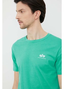 Alpha Industries t-shirt bawełniany kolor turkusowy gładki ze sklepu ANSWEAR.com w kategorii T-shirty męskie - zdjęcie 154465525