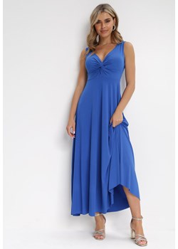 Niebieska  Rozkloszowana Sukienka Maxi z Marszczeniem Przy Dekolcie Jalona ze sklepu Born2be Odzież w kategorii Sukienki - zdjęcie 154467538