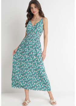 Zielona Sukienka Maxi na Regulowanych Ramiączkach z Cienkimi Gumkami w Pasie Abgale ze sklepu Born2be Odzież w kategorii Sukienki - zdjęcie 154467639