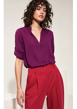 Wiskozowa bluzka z podwijanym rękawem w kolorze purpurowym B147, Kolor purpurowy, Rozmiar 34, Nife ze sklepu Primodo w kategorii Bluzki damskie - zdjęcie 154488536