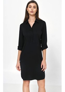 Sukienka oversize z podwijanym rękawem w kolorze czarnym S226, Kolor czarny, Rozmiar 36, Nife ze sklepu Primodo w kategorii Sukienki - zdjęcie 154488589