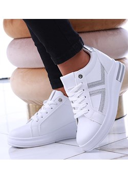 Wiosenne trampki sneakersy na koturnie Białe /B1-2 13711 T405/ ze sklepu Pantofelek24.pl Jacek Włodarczyk w kategorii Buty sportowe damskie - zdjęcie 154496155