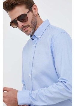 BOSS koszula bawełniana męska kolor niebieski regular z kołnierzykiem button-down ze sklepu ANSWEAR.com w kategorii Koszule męskie - zdjęcie 154497289