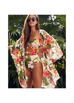 Krótkie kimono plażowe w kwiaty - Pomarańczowy / S ze sklepu Valetta.pl w kategorii Odzież plażowa - zdjęcie 154501399