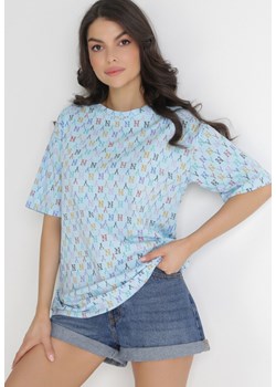 Jasnoniebieski T-shirt Bawełniany z Krótkim Rękawem i Nadrukiem Naven ze sklepu Born2be Odzież w kategorii Bluzki damskie - zdjęcie 154510796