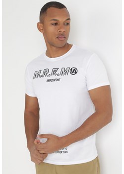 Biała Koszulka z Krótkim Rękawem i Ozdobnym Nadrukiem z Bawełny Sopny ze sklepu Born2be Odzież w kategorii T-shirty męskie - zdjęcie 154511096