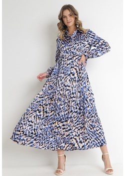 Granatowo-Niebieska Koszulowa Sukienka z Falbaną w Fantazyjny Nadruk Klamee ze sklepu Born2be Odzież w kategorii Sukienki - zdjęcie 154512457