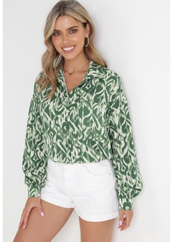 Zielona Wzorzysta Koszula z Guzikami Bellia ze sklepu Born2be Odzież w kategorii Koszule damskie - zdjęcie 154512557