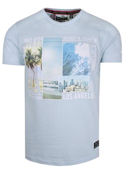 T-Shirt Bawełniany Niebieski z Nadrukiem, LOS ANGELES, Okrągły Dekolt -BRAVE SOUL TSBRSSS23MECCAbabyblue ze sklepu JegoSzafa.pl w kategorii T-shirty męskie - zdjęcie 154521456