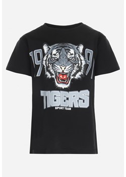 Czarna Koszulka Ozdobiona Nadrukiem z Motywem Tygrysa Jamona ze sklepu Born2be Odzież w kategorii T-shirty chłopięce - zdjęcie 154536986