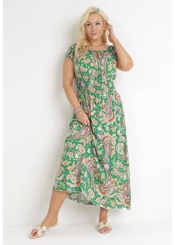 Zielona Rozkloszowana Sukienka Hiszpanka Maxi z Gumkami w Pasie z Bawełny Briyenn ze sklepu Born2be Odzież w kategorii Sukienki - zdjęcie 154537409