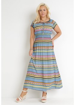 Jasnoniebieska Sukienka Maxi  Hiszpanka w Paski z Bawełny z Gumkami w Pasie Harrynea ze sklepu Born2be Odzież w kategorii Sukienki - zdjęcie 154545279
