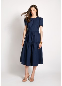 Granatowa popelinowa sukienka z falbaniastym dołem ze sklepu Molton w kategorii Sukienki - zdjęcie 155780556