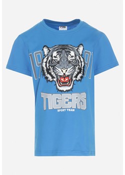 Granatowa Koszulka Ozdobiona Nadrukiem z Motywem Tygrysa Jamona ze sklepu Born2be Odzież w kategorii T-shirty chłopięce - zdjęcie 155811256