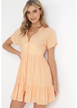 Pomarańczowa Sukienka Szmizjerka Mini z Falbanką i Ozdobnymi Guzikami Nenka ze sklepu Born2be Odzież w kategorii Sukienki - zdjęcie 155811335