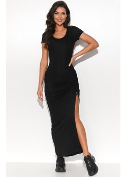 Dopasowana długa sukienka z marszczeniem na boku w kolorze czarnym NU426, Kolor czarny, Rozmiar S, NUMINOU ze sklepu Primodo w kategorii Sukienki - zdjęcie 155821677