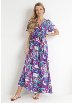 Fioletowa Kopertowa Sukienka Maxi z Wiskozy z Gumką w Pasie Quina ze sklepu Born2be Odzież w kategorii Sukienki - zdjęcie 155831738