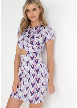 Fioletowa Dopasowana Sukienka w Geometryczny Wzór Aleyska ze sklepu Born2be Odzież w kategorii Sukienki - zdjęcie 155831876
