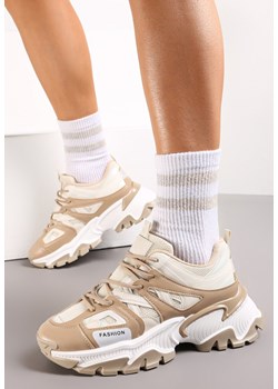 Beżowe Sneakersy na Tłoczonej Podeszwie Zdobione Licznymi Wstawkami Nilrocis ze sklepu renee.pl w kategorii Buty sportowe damskie - zdjęcie 155904967