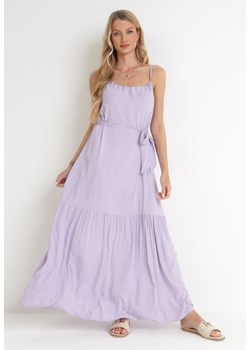 Fioletowa Rozkloszowana Sukienka Maxi na Ramiączkach Awlia ze sklepu Born2be Odzież w kategorii Sukienki - zdjęcie 155937796