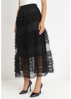 Czarna Tiulowa Spódnica z Gumką w Pasie z Falbankami Ewia ze sklepu Born2be Odzież w kategorii Spódnice - zdjęcie 155959665