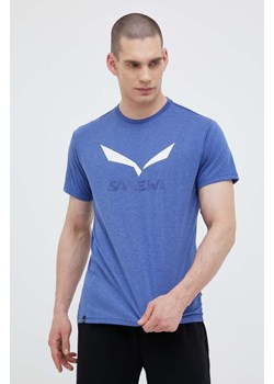 Salewa t-shirt sportowy kolor niebieski z nadrukiem ze sklepu ANSWEAR.com w kategorii T-shirty męskie - zdjęcie 155968926