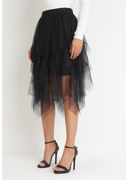 Czarna Asymetryczna Spódnica z Gumką w Pasie i Tiulowej Siateczki Avisa ze sklepu Born2be Odzież w kategorii Spódnice - zdjęcie 155990149